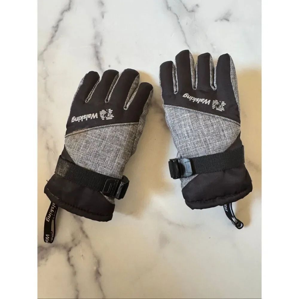 Walsking kids unisex snow gloves mittens winter accessories outerwear grey black